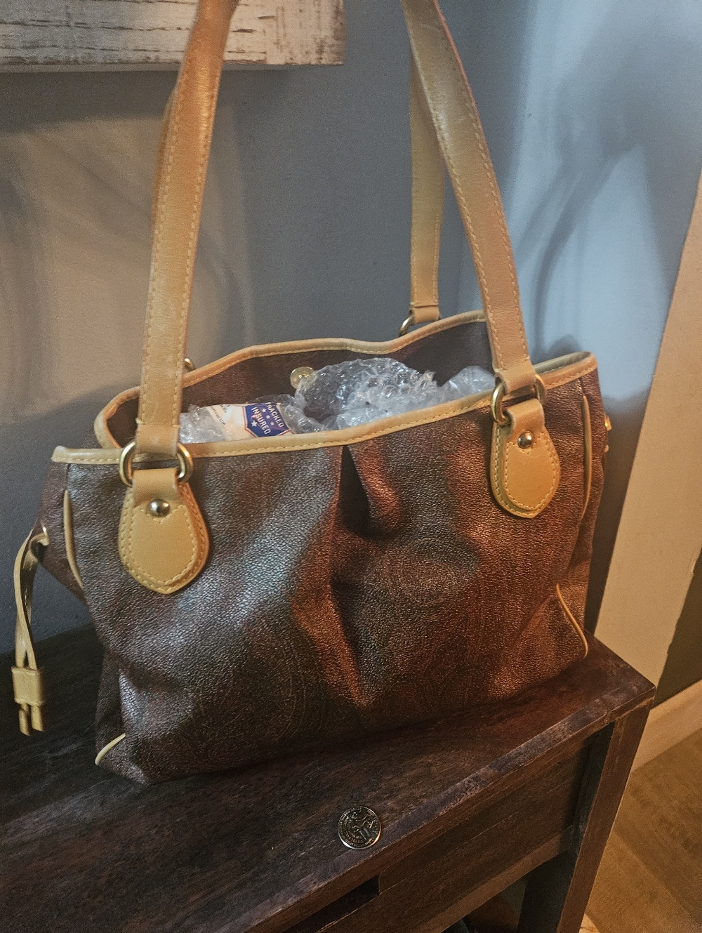 Etro Brown Paisley Leather Trim Shoulder Bag - Picture 3 of 12